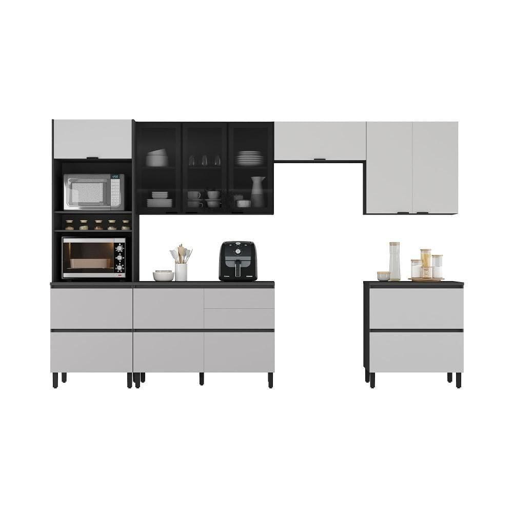 Cozinha Completa Itatiaia Lumina 350cm Em Madeira Mdf Grafite/fendi