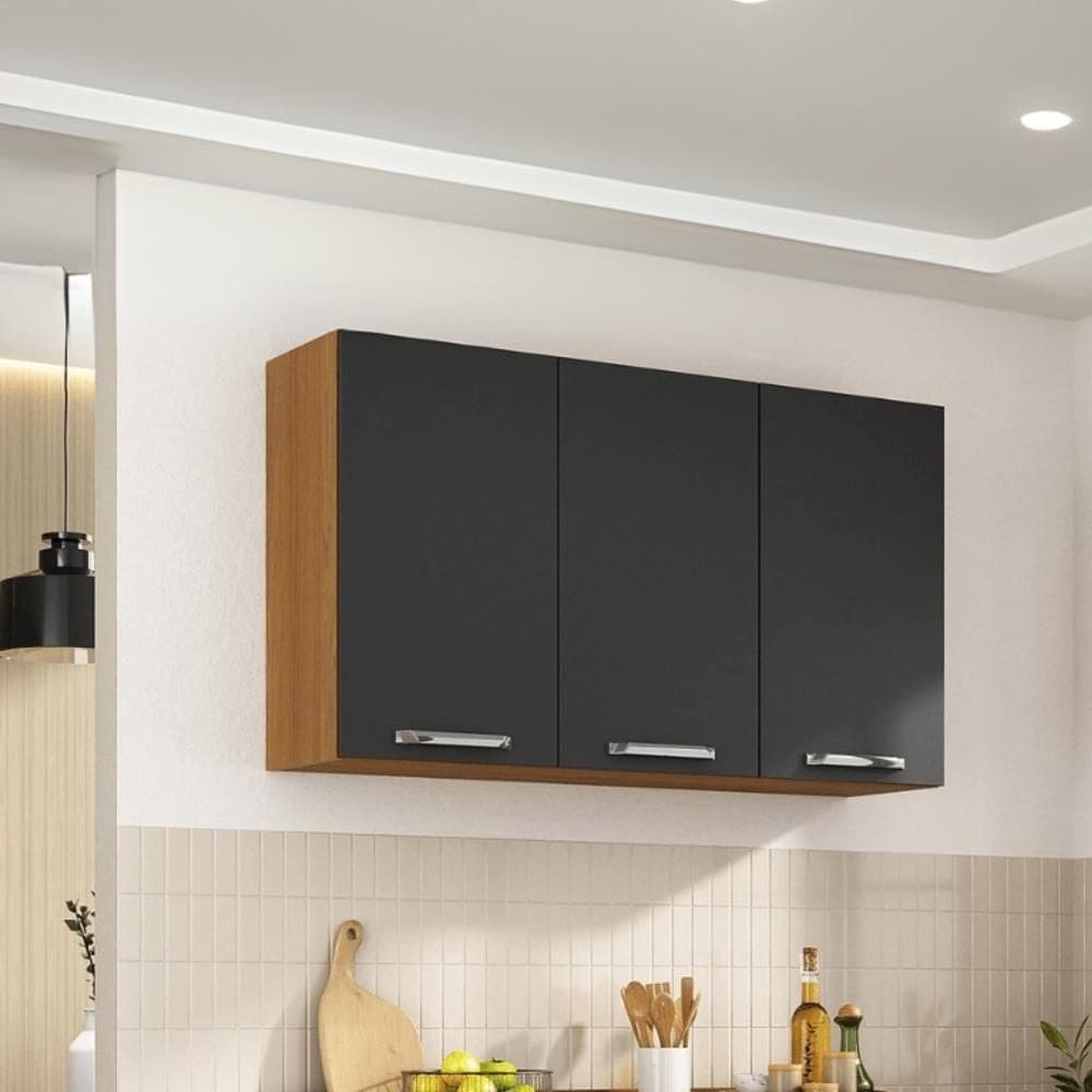 Armário Aéreo Itatiaia 3 Portas Cinamomo/Grafite Vegas