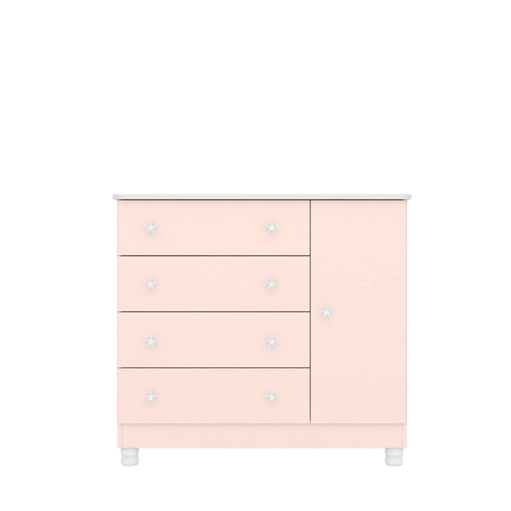 Cômoda Sapateira 4 Gavetas e 1 Porta Encanto Feliz -Rosa Acetinado - ÉdeCasaMóveis