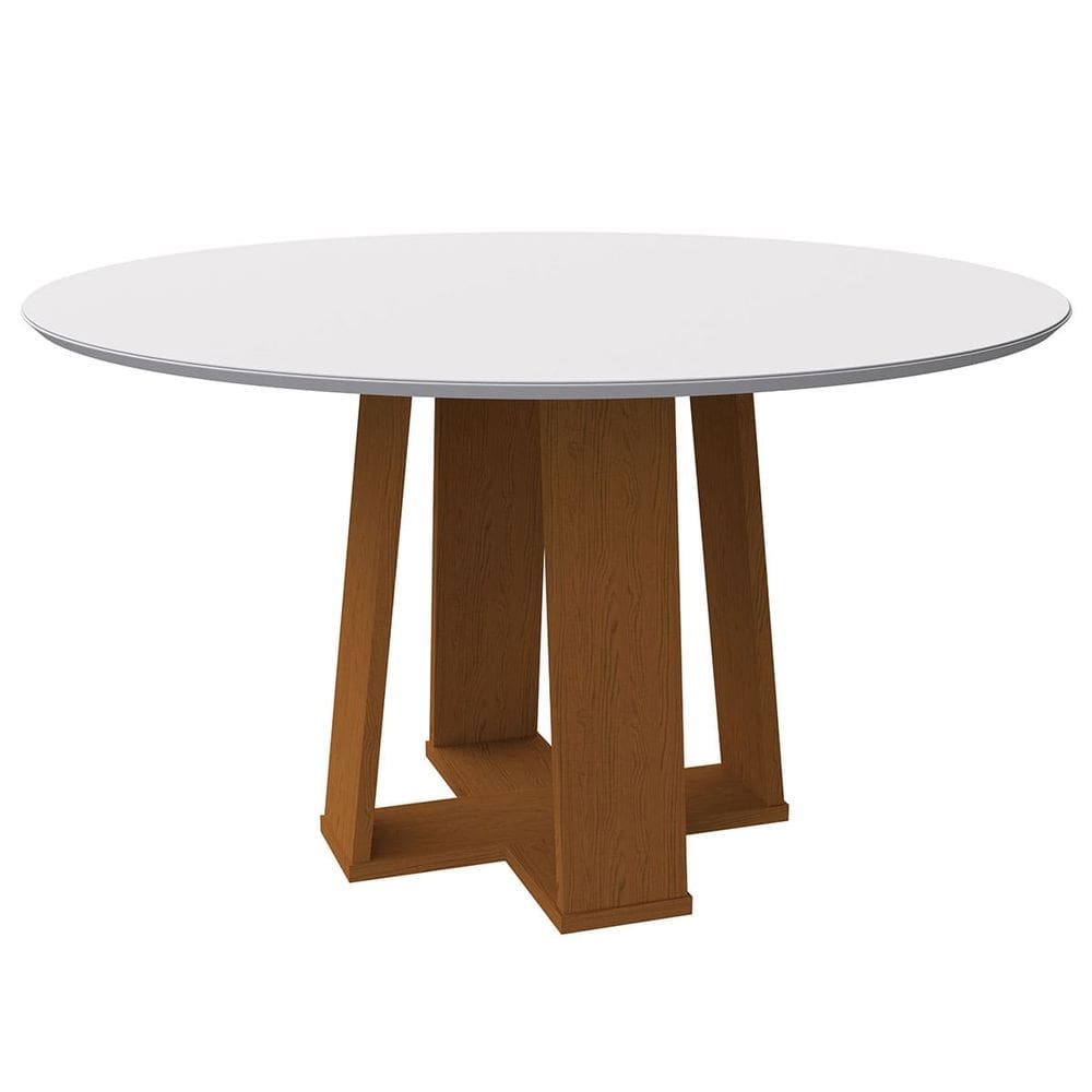 Mesa Redonda 4 lugares Com Vidro 3mm de 100cm Sem Cadeiras Le Mans Ype - Off White - ÉdeCasaMóveis
