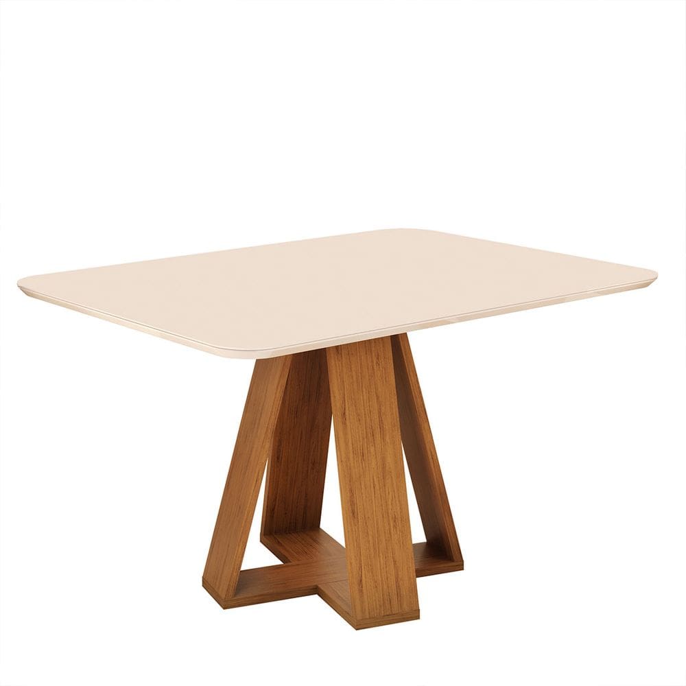 Mesa de Jantar Nápoles 4 Lugares 120x90cm Tampo Vidro e MDF Sem Cadeiras Freijo - Off White - ÉdeCasaMóveis