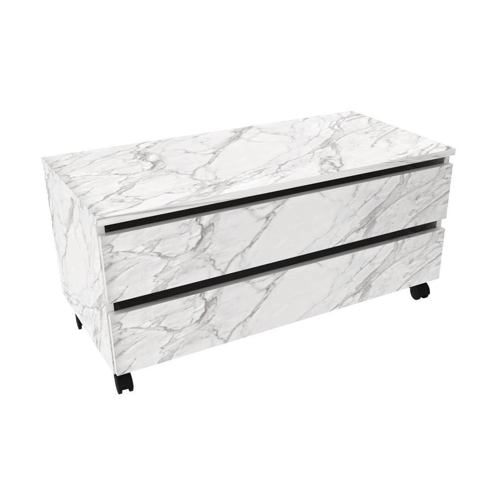 Balcão Gabinete para Banheiro 80cm com Rodízio e 2 Gavetas BN3603 Mármore Branco  - Tecno