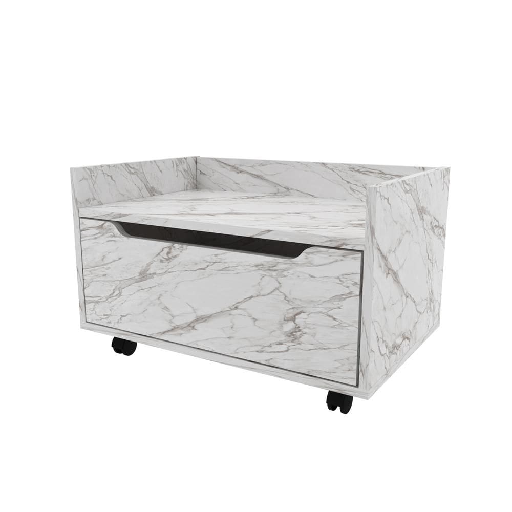 Balcão Gabinete 60cm com 1 Gavetas e Rodízio BN3647 Mármore Branco - Tecno