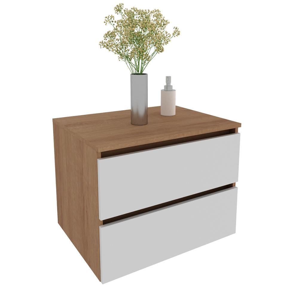 Balcão Gabinete Suspenso para Banheiro 60cm com 2 Gavetas BN3607 Amêndoa/Branco - Tecno