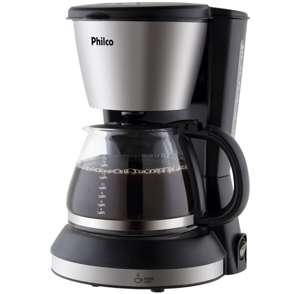 Cafeteira Eletrica 550W Philco 720ml 14 Xicaras Inox Preta 127V