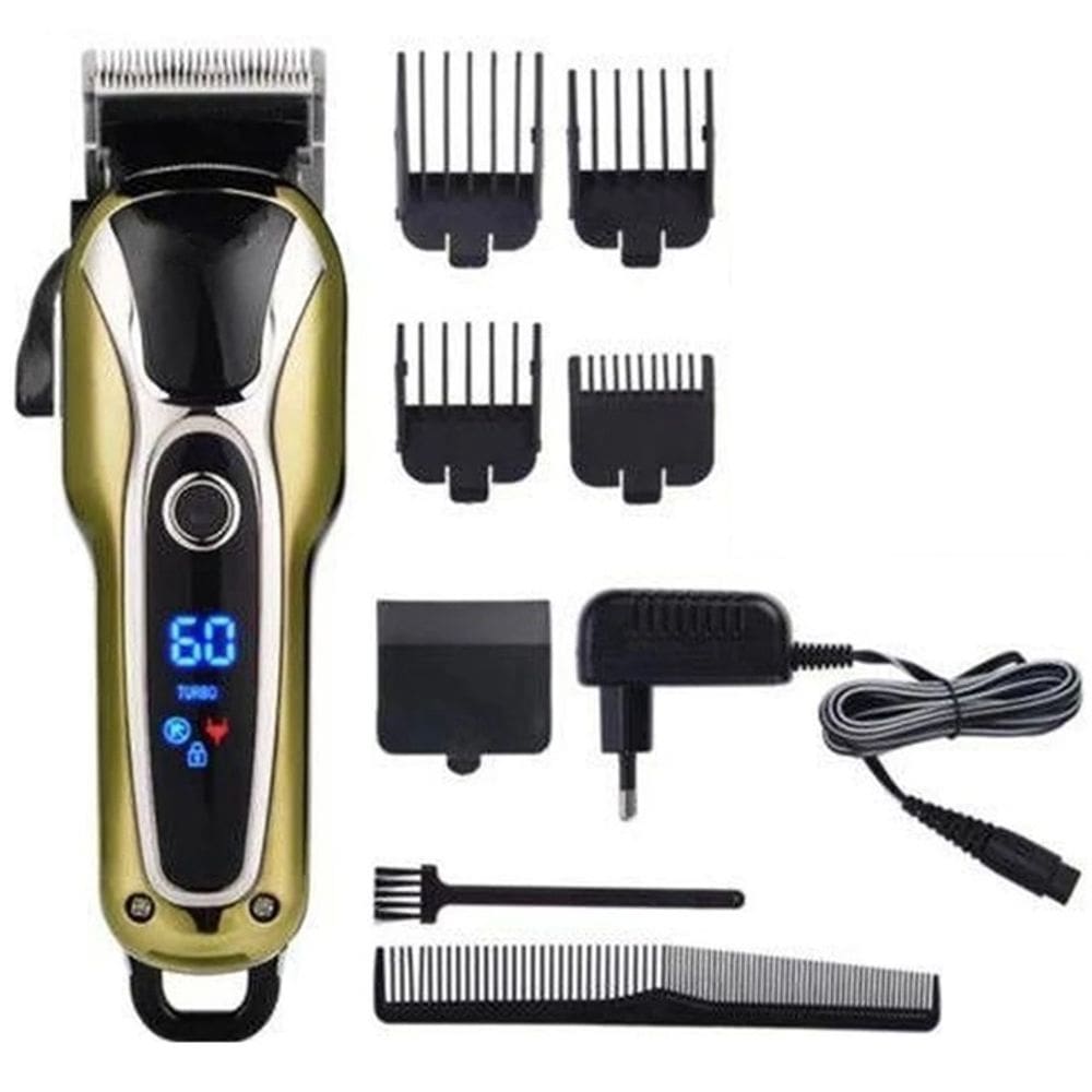 Maquina Cortar Cabelos 5W Kemei Painel Led Lux Gold Bivolt
