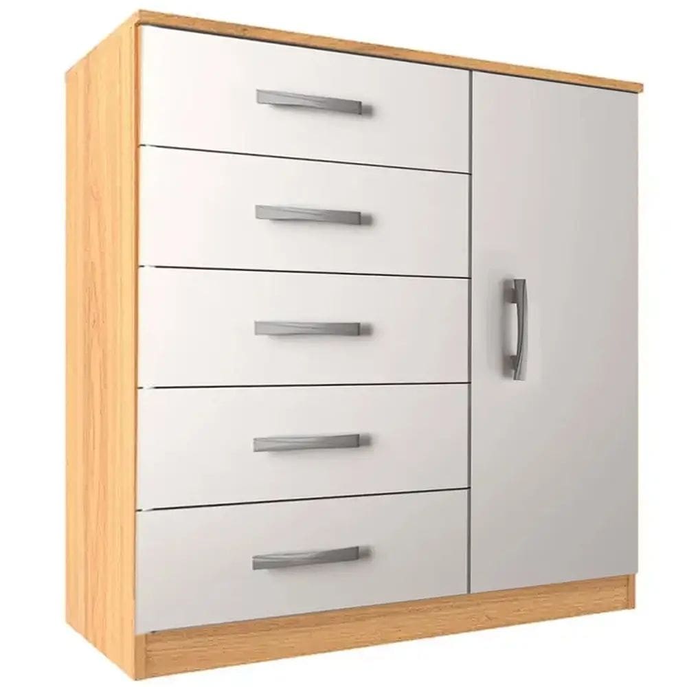 Cômoda Evidencia com Sapateira e 5 Gavetas Cor Cinamomo Branco