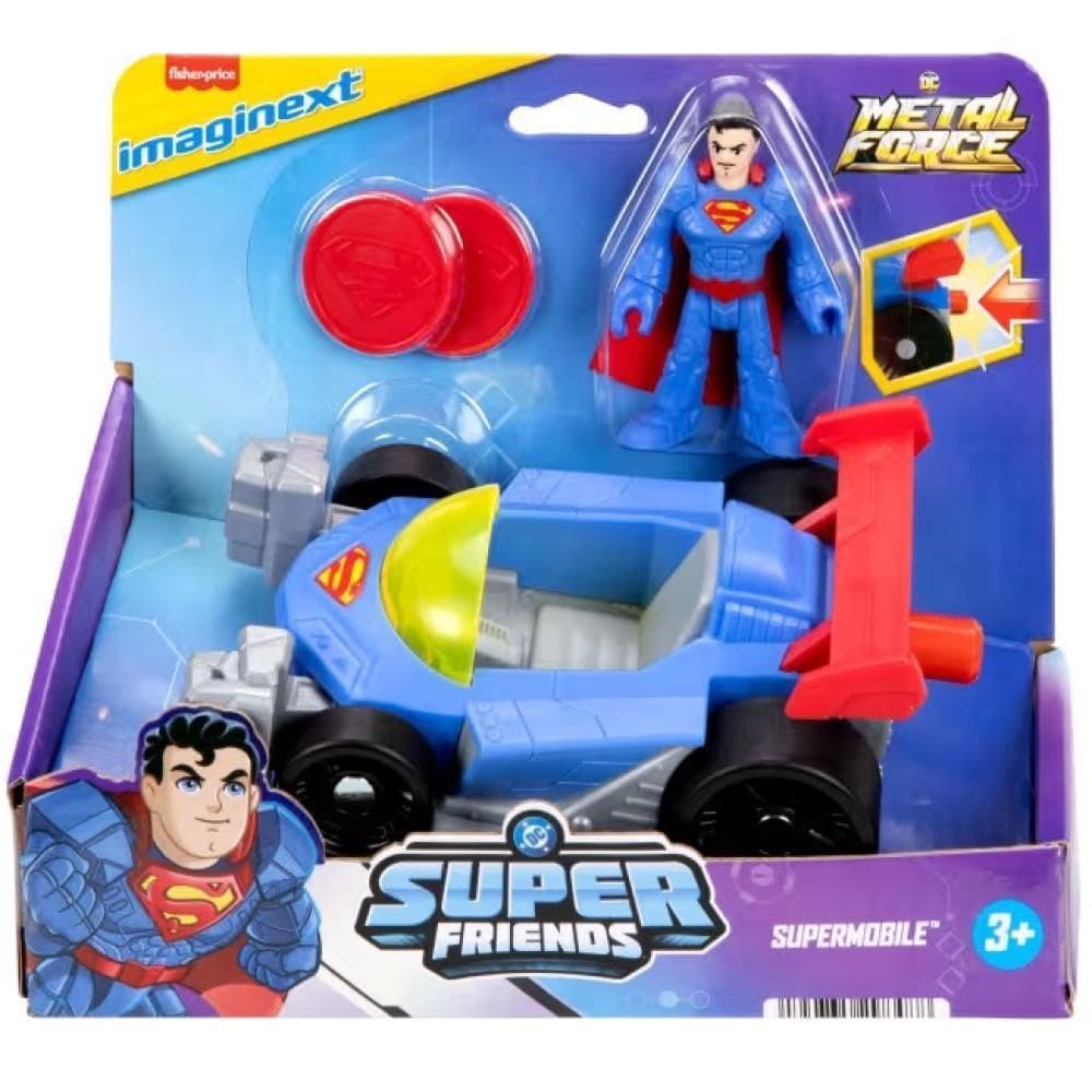 Imaginext Dc Super Friends Fig Super Man Com Veiculo Jfj67