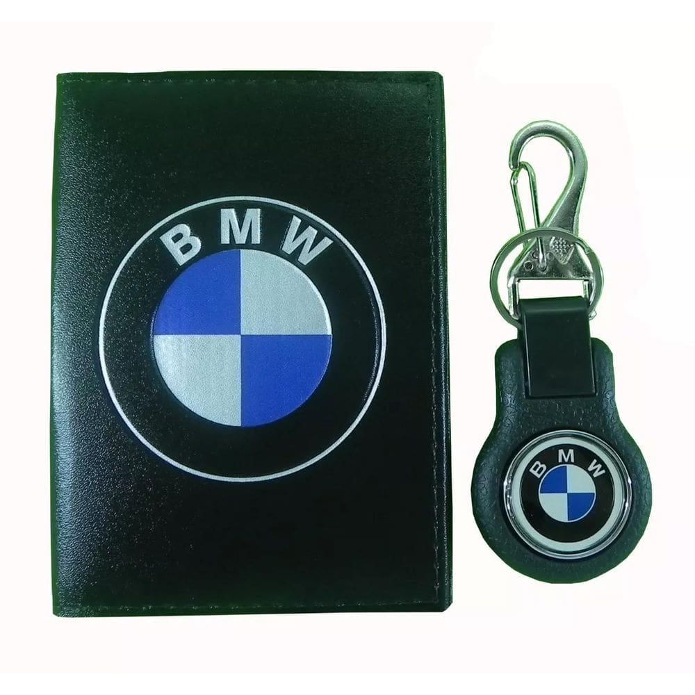Kit Carteira Couro Porta Documento E Chaveiro Bmw