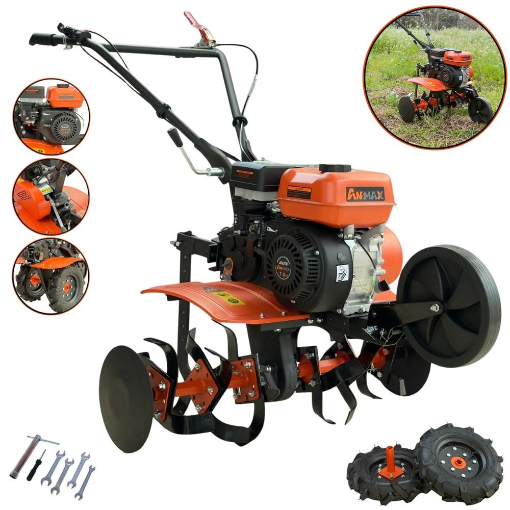 Motocultivador Profissional À Gasolina Anmax MT170G Motor 4T 208cc 7HP de Potência Com 24 Lâminas Para Preparo de Solo em Hortas, Pastos e Quadras