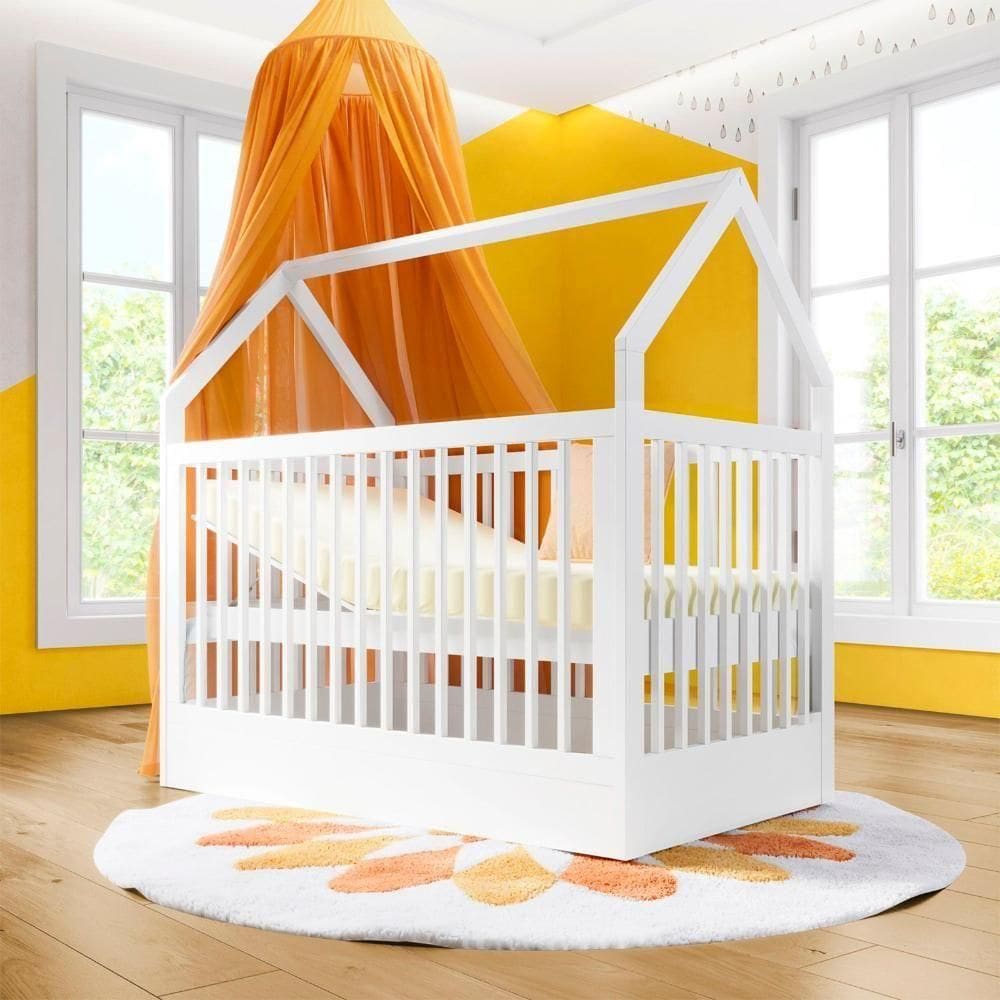 Berço Montessoriano Com Casinha Coleção Wood Divicar Branco