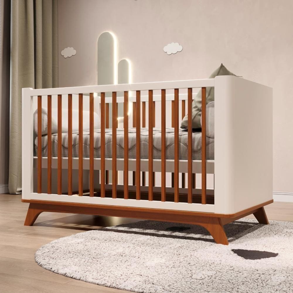 Berço Redondo 2 Em 1 Mini Cama Com Colchão Coleção Sambalelê Mel Branco