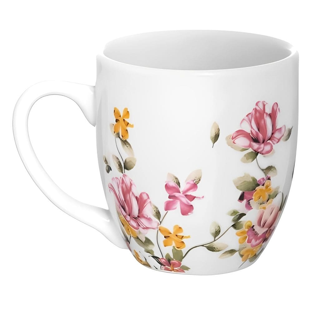 Caneca Le Jardim em Porcelana Branco Floral 300ml
