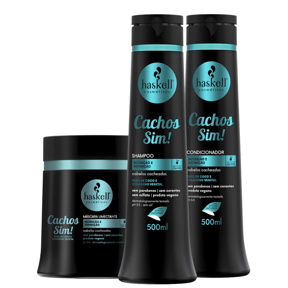 Kit Haskell Cachos Sim! Shampoo, Condicionador e Máscara (500ml/g)