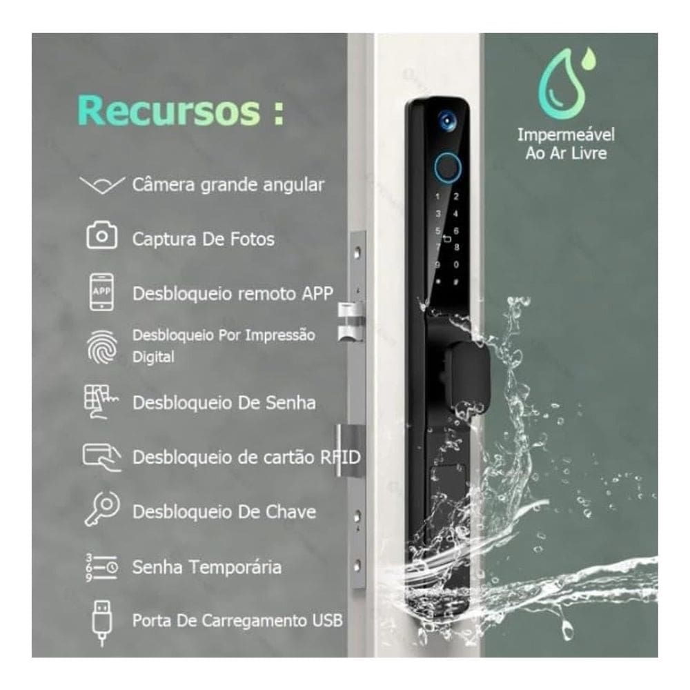 Fechadura Eletrônica À Prova Dágua Tuya Wifi Porta Aluminio Jwcom