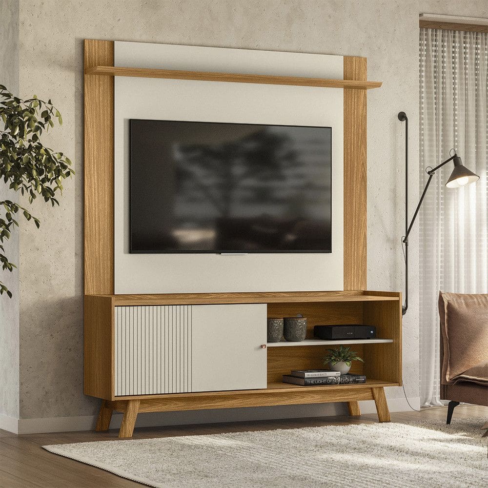 Rack com Painel para TV até 75 Polegadas Extensível 1 Porta Esmeralda Tulum Linea Brasil