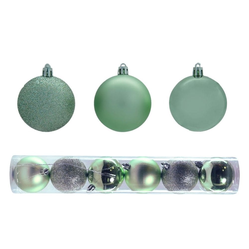 Kit 6 Bolas Natal Verde Print Mix Fosca, Glitter e Brilho 6cm - Magizi