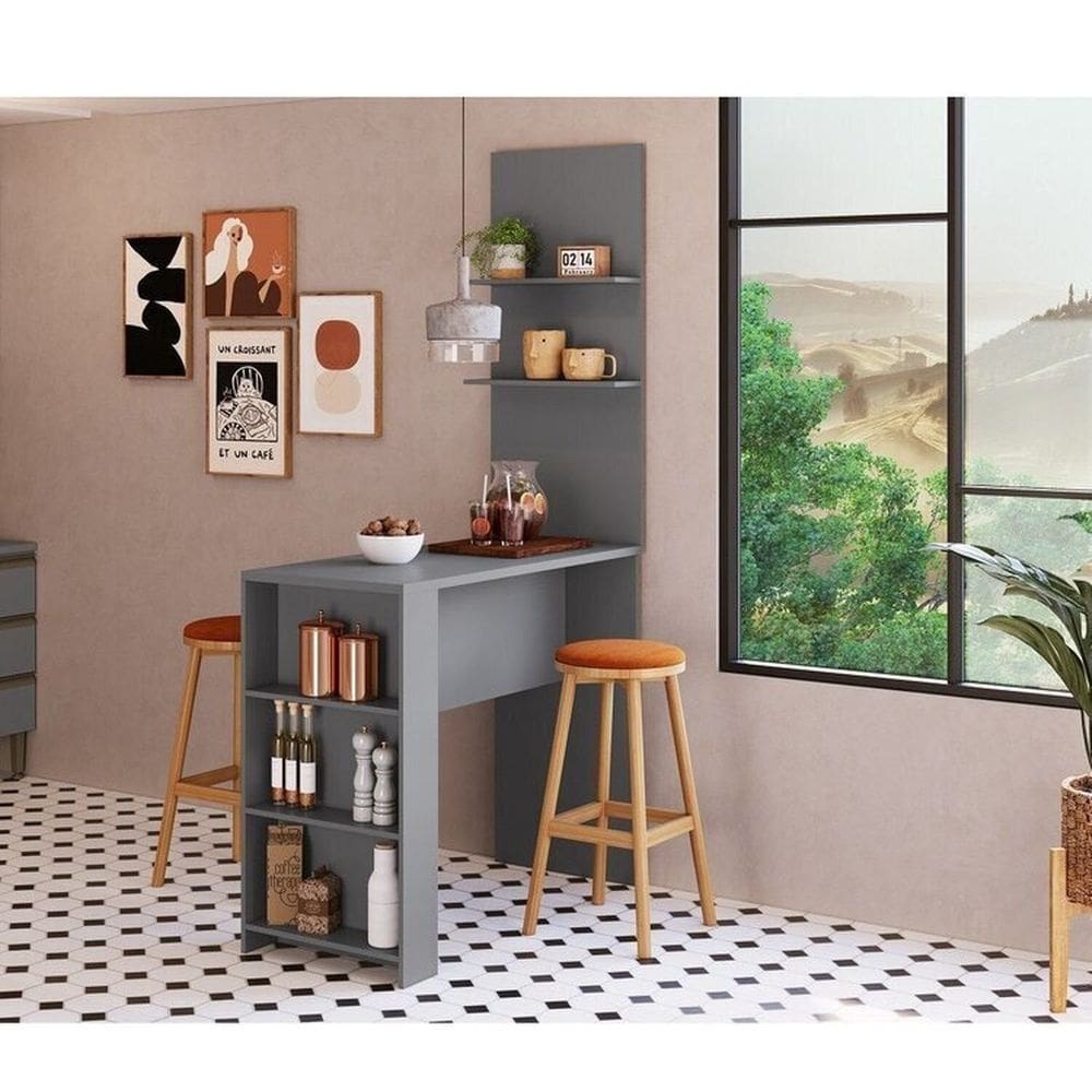 Bancada para Cozinha Luna com Painel Greta Cinza