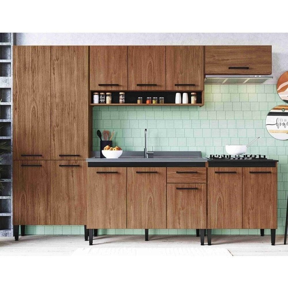 Cozinha Giovanna 5 Peças 13 Portas Freijó/Preto