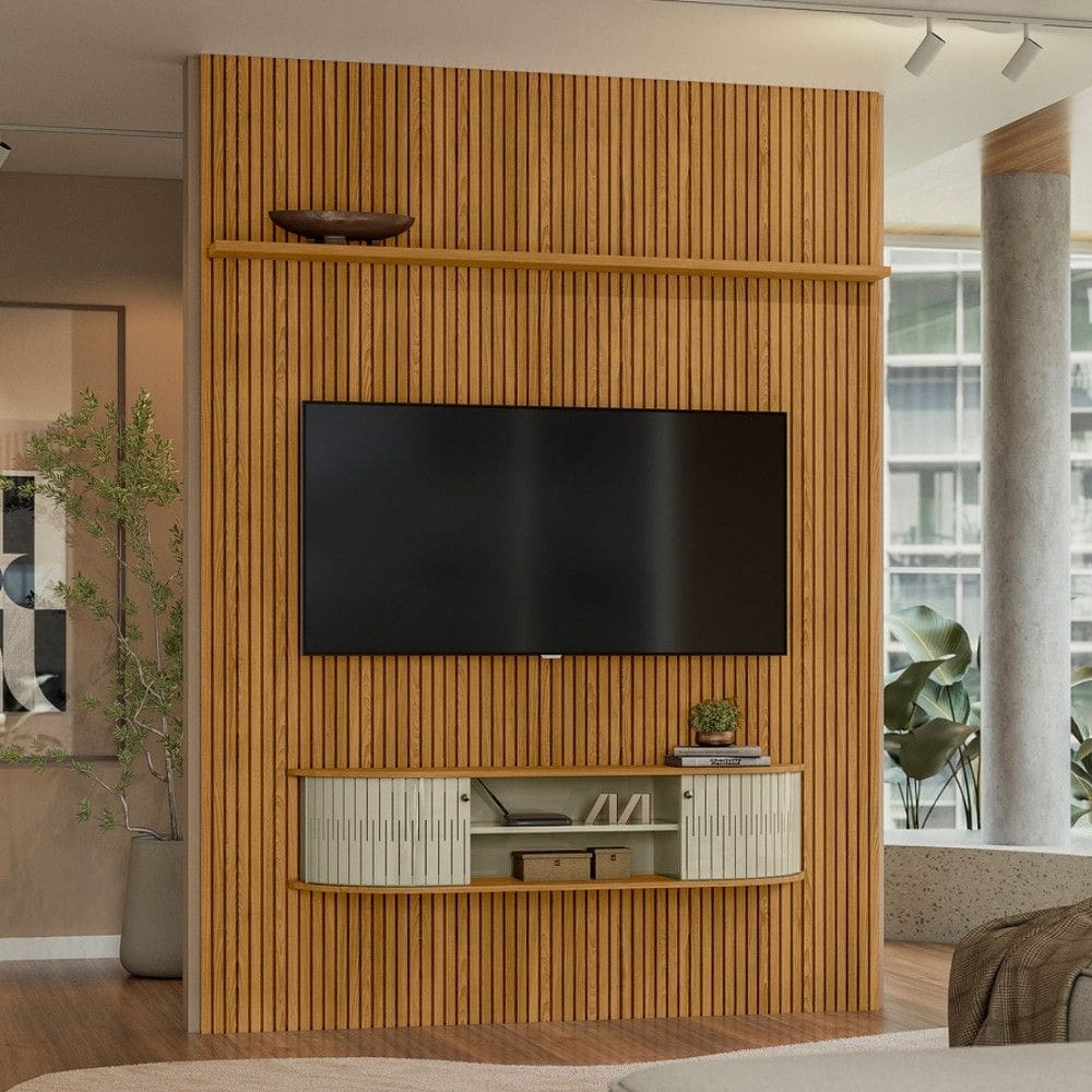 Rack com Painel Frisado para TV até 65 Polegadas 2 Portas Flexíveis New Monte Carlo Madetec
