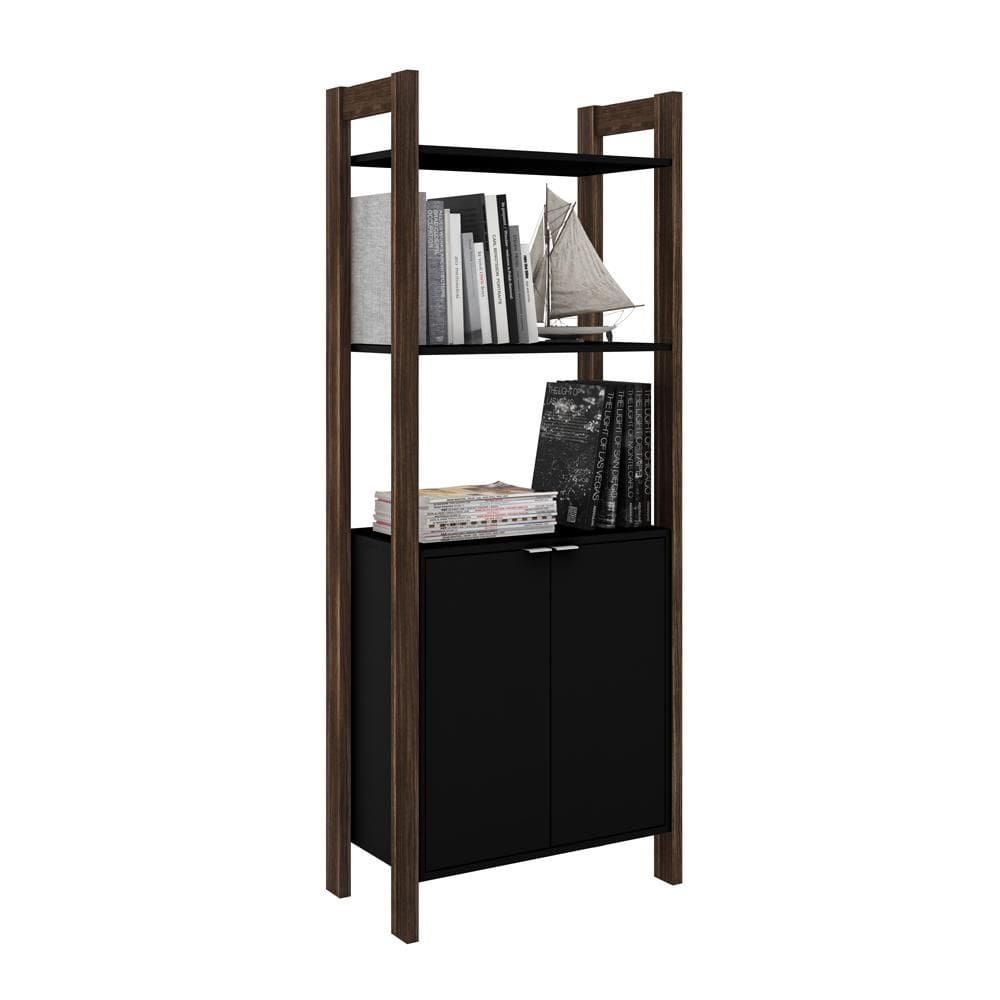 Armário Alto Multiuso com 2 Portas AZ 1009 Preto/Nogal - Tecno