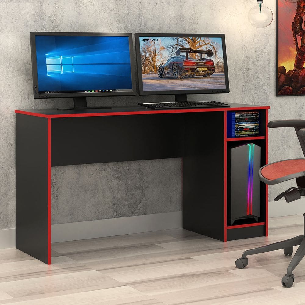 Mesa Gamer com Nichos Preto