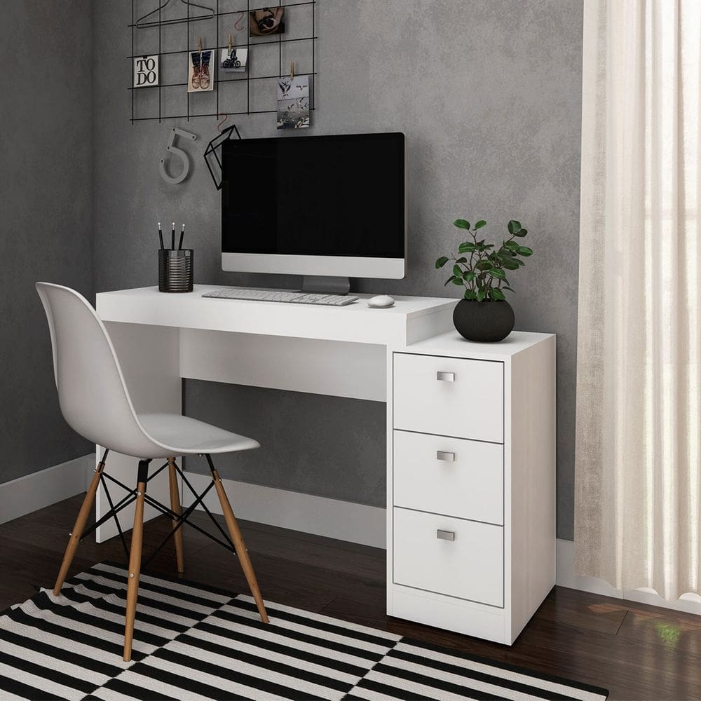 Mesa Escrivaninha com 3 Gavetas Branco