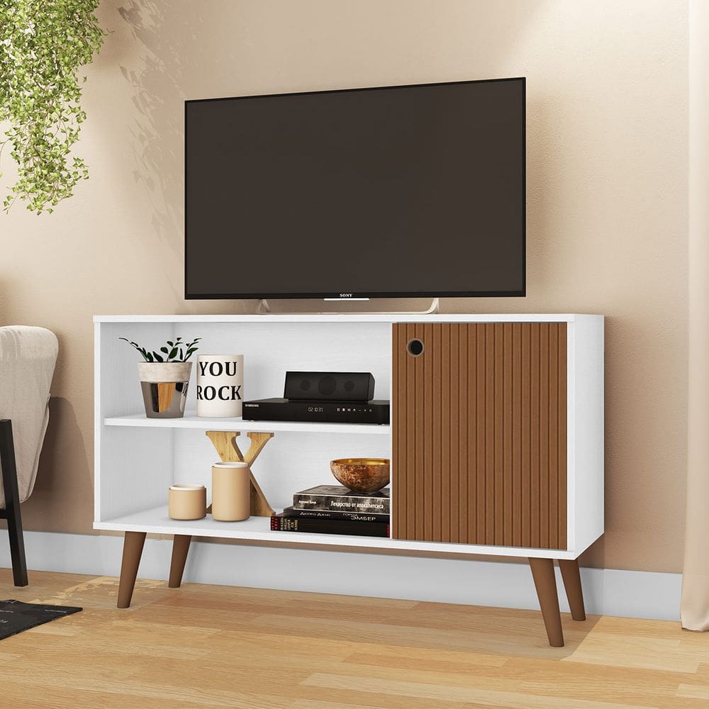 Rack para TV até 43 Pol 1 Porta Ripado Branco