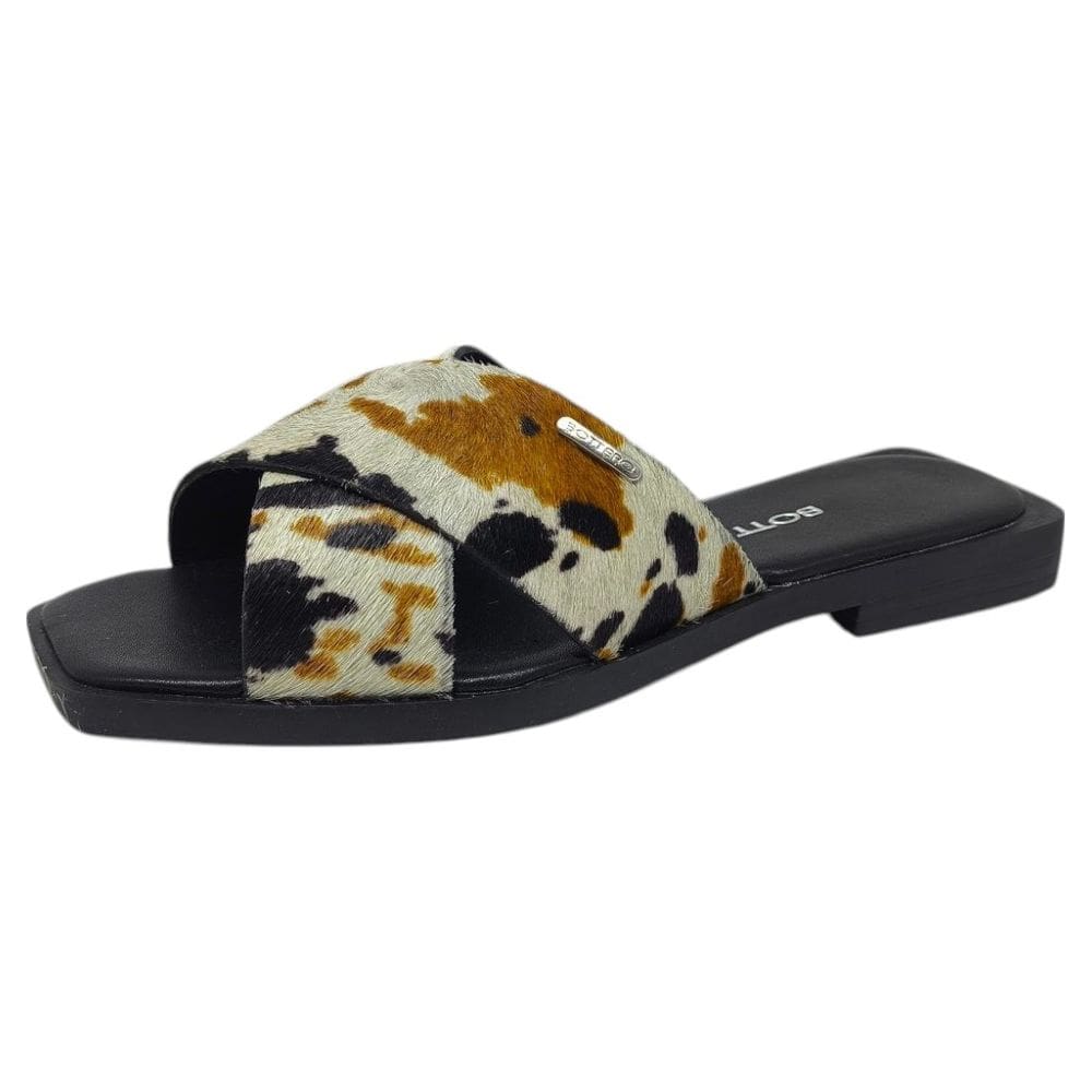 Chinelo Rasteiro Feminino Slide Couro Vaquinha Bottero