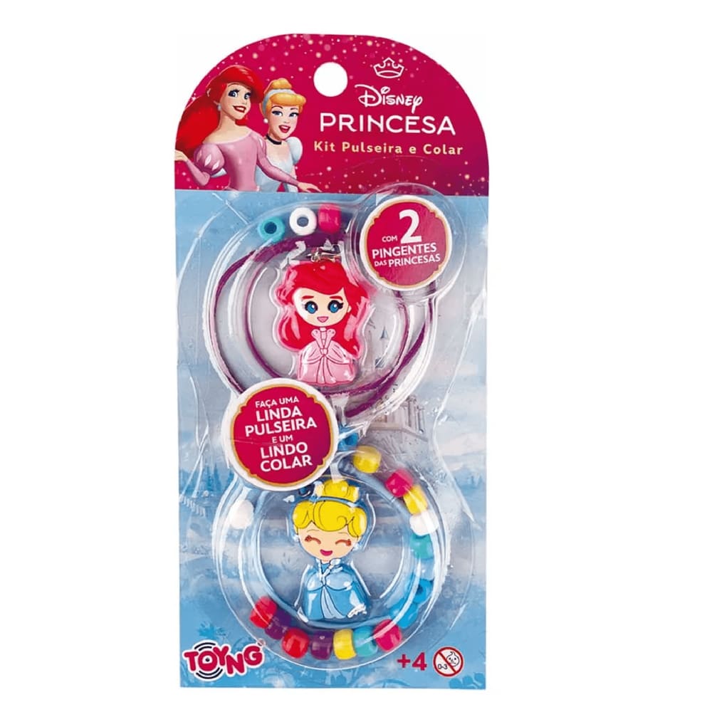Kit Faca Colar E Pulseira Com Pingente Princesas Disney Toyng