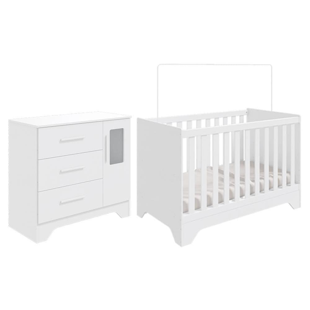 Jogo de Quarto Infantil Popy Retrô Plus Cômoda 1 Porta com Janela e Berço - Móveis Peroba