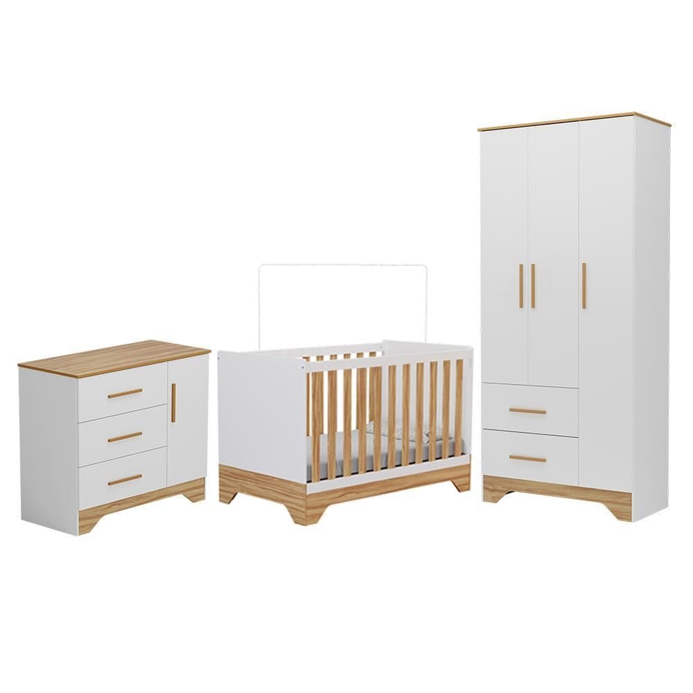 Dormitório Infantil Popy Retrô Plus Guarda Roupa, Cômoda e Berço - Móveis Peroba
