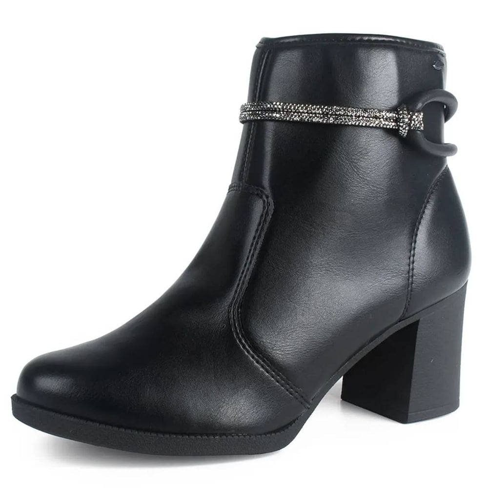 Bota Feminina Cano Curto Salto Bloco Elegante Strass Dakota