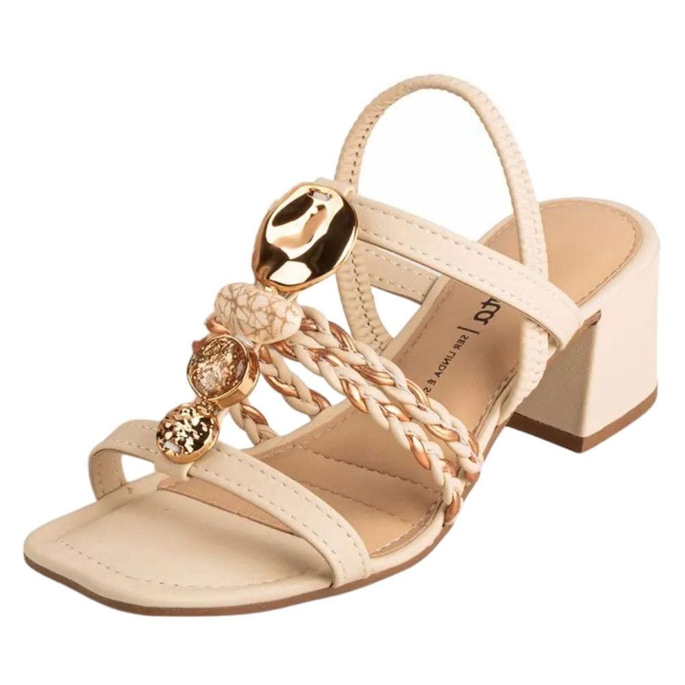 Sandália Feminina Salto Bloco Trançado com Pedrarias Dakota