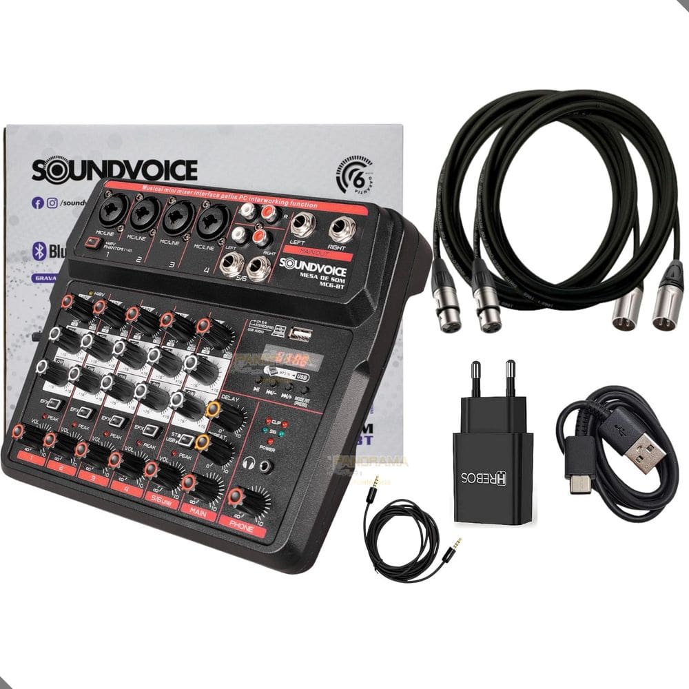 Mesa 6 Canais Soundvoice Mc6Bt Interface + Cabos Balanceados