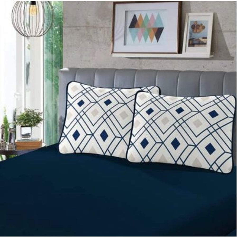 Jogo de Cama King Malha Estampado Rubi 100% Algodão 03 peças Lazuli/ Marinho- SBX