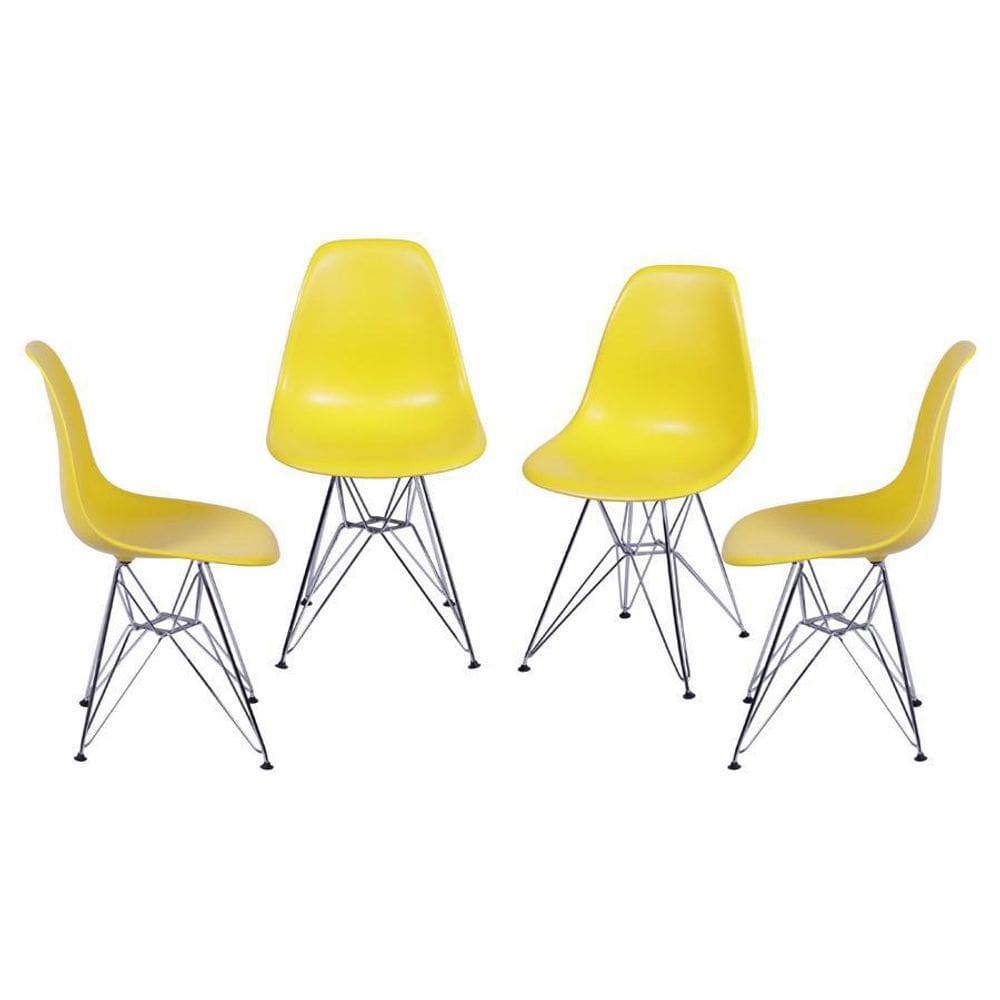 Kit 4 Cadeiras Boxbit Dkr Eames Base Cromada Amarela