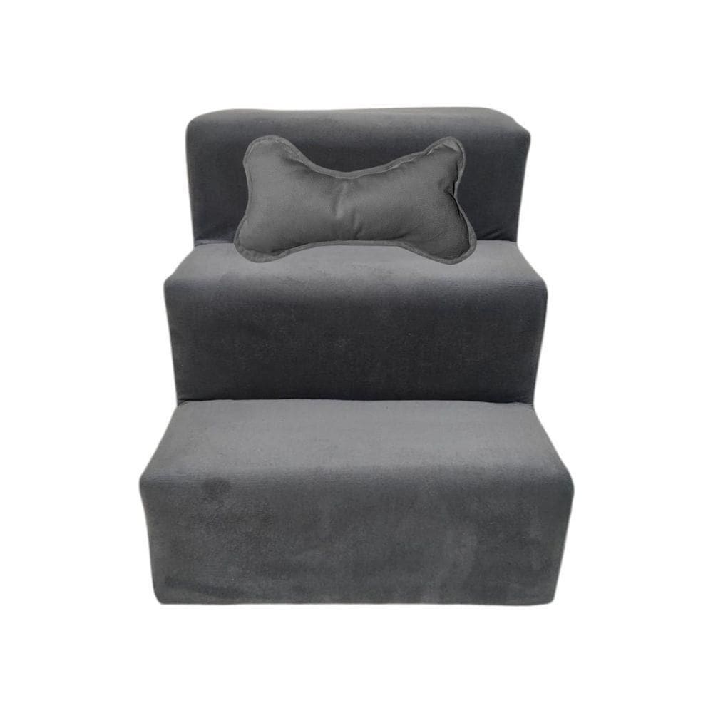 Escada Para Pet 3 Degraus Veludo Cinza