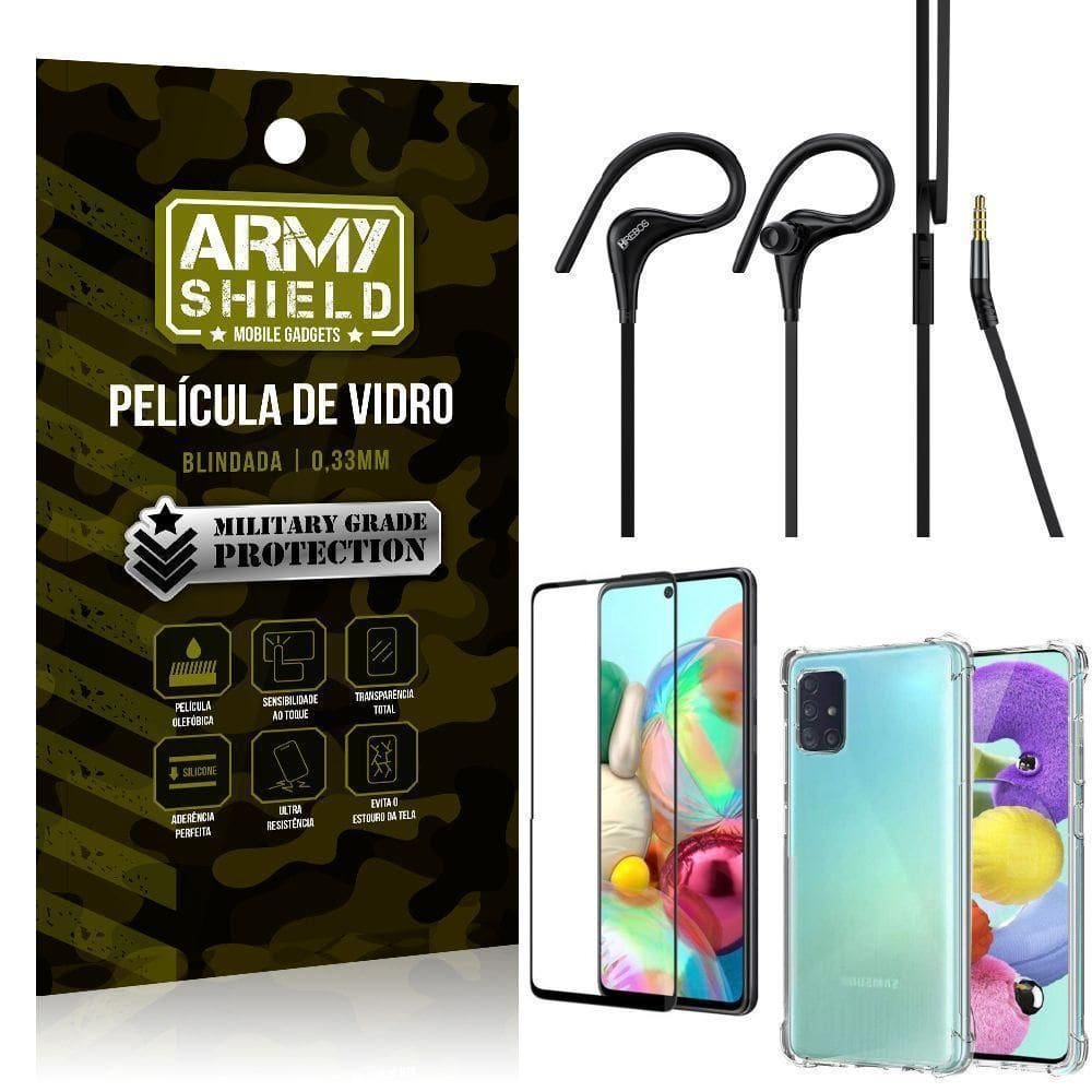 Capinha Samsung A71 + Fone Sport Hs92 + Pelicula 3D