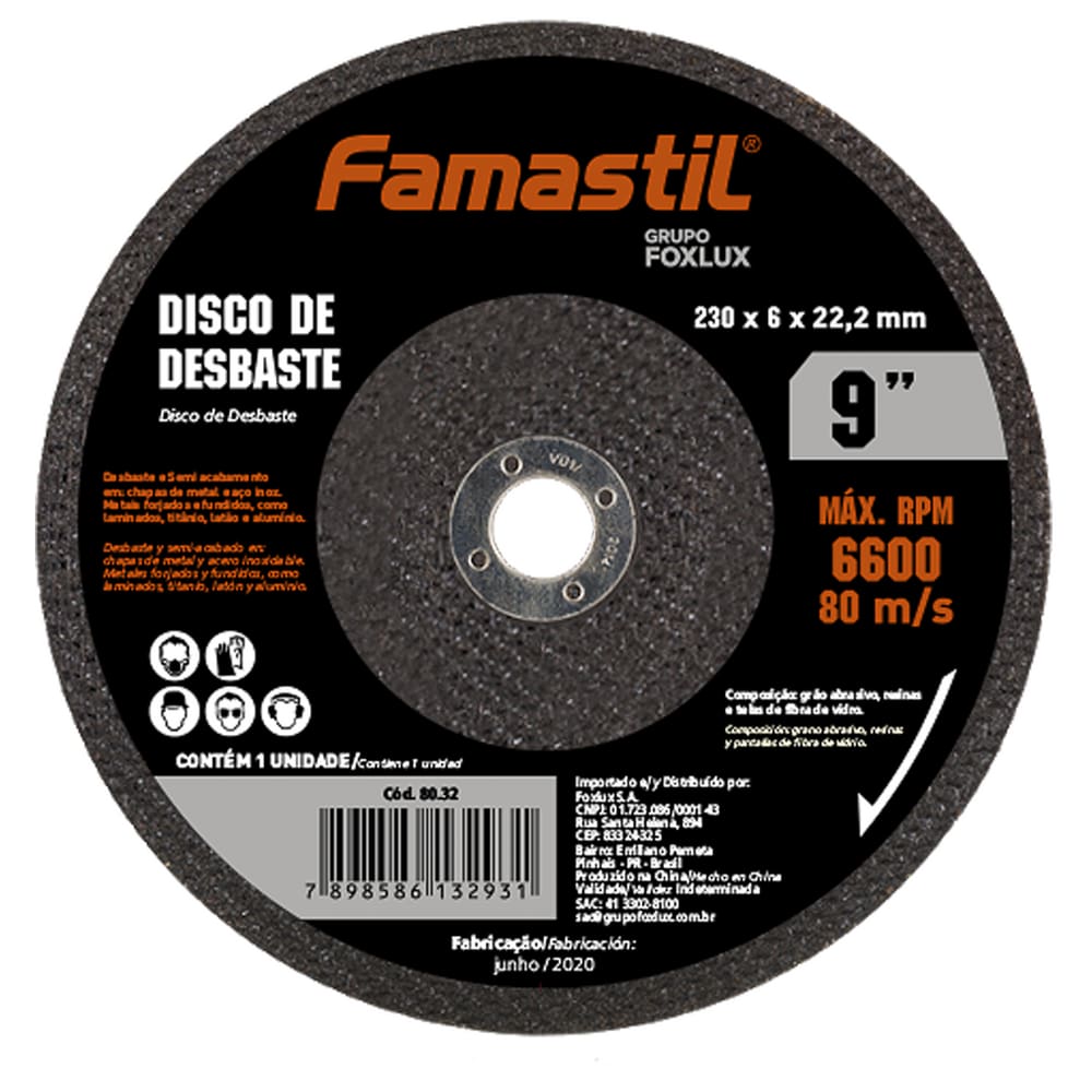 Disco de Desbaste 9" 230x6x22mm Famastil