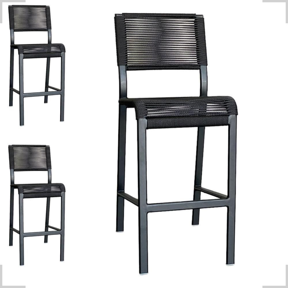 Kit 3 Banquetas Alta De Alumínio Ibiza Preto 70cm Aluminium Decor Preto