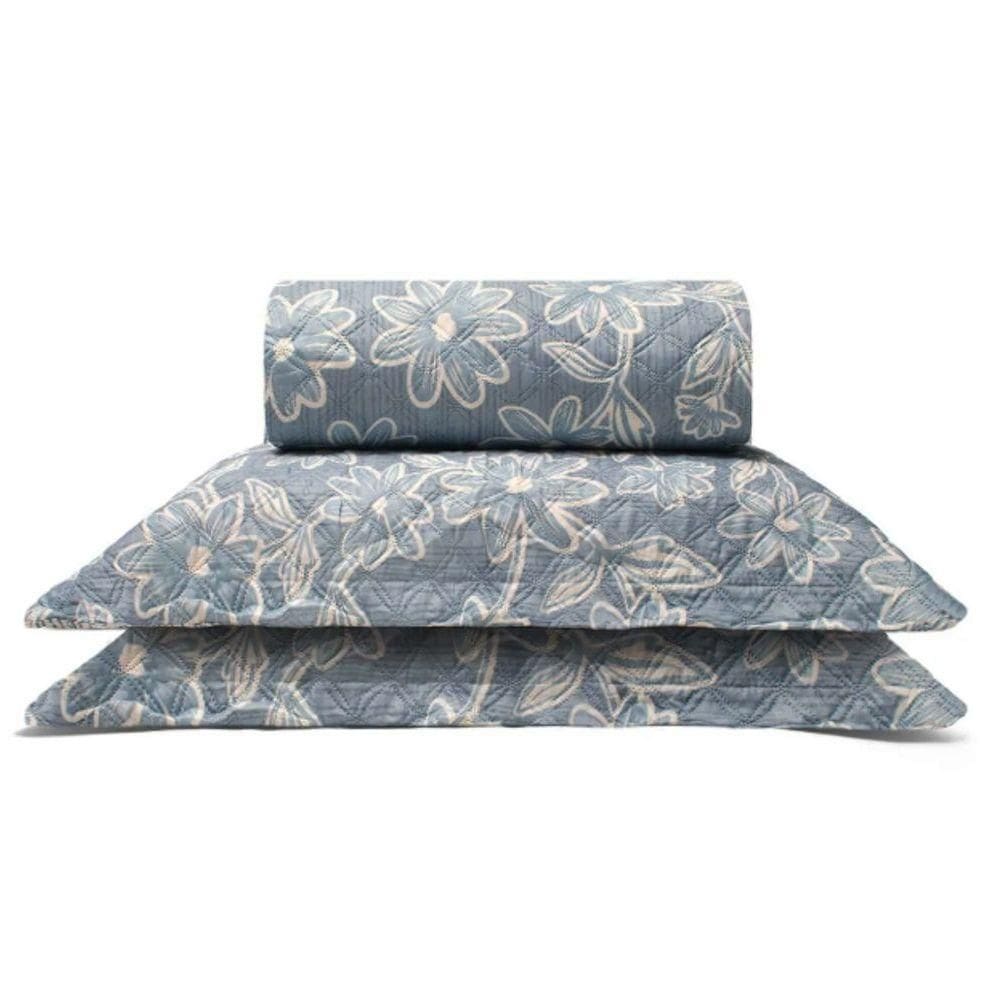 Cobre Leito Buettner Queen Microfibra Renove Estampado Paulina 3 Peças Azul