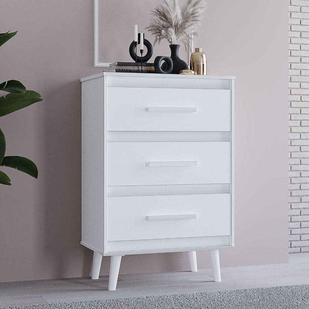 Cômoda 3 Gavetas Pequena Mila Para Quartos E Closets - Branco