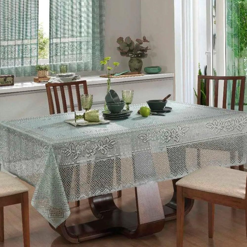 Toalha De Mesa Interlar Renda 100% Poliéster Retangular Color 150m X 220m 6 Lugares Pistache