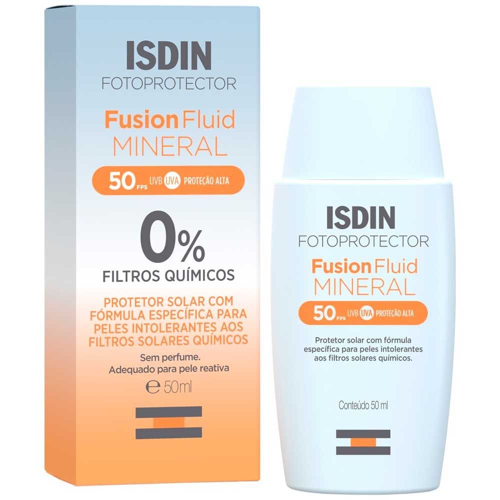 Isdin Fotoprotector Protetor Solar Fusion Fluid Mineral FPS50 0% Filtros Químicos 50ml