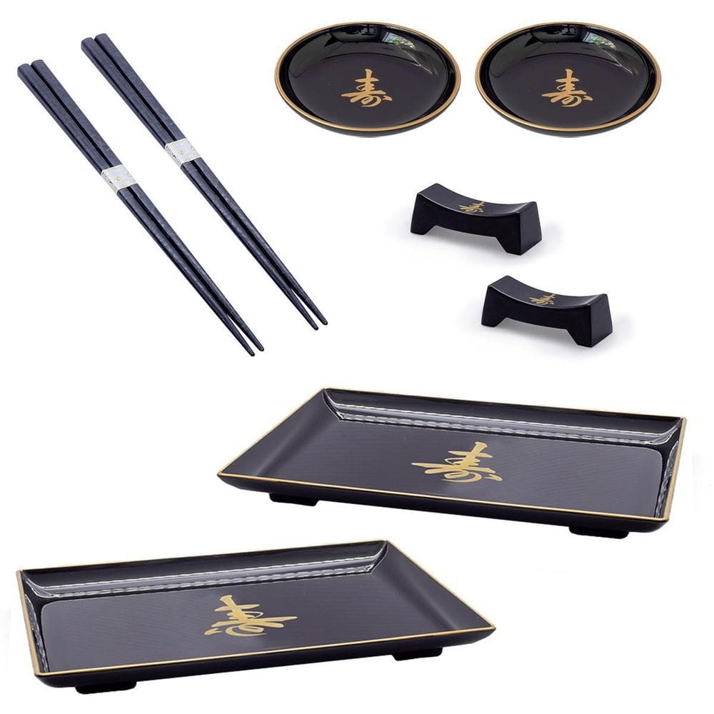 Kit Oriental P/2 Pessoas Descanso Hashi Prato Retangular ABS