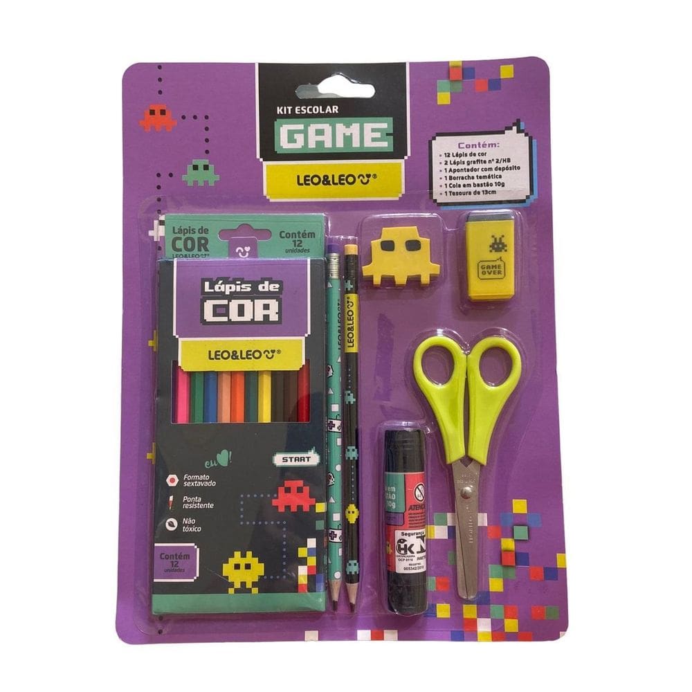 Kit Escolar Completo Infantil Game Leo E Leo Com 7 Itens