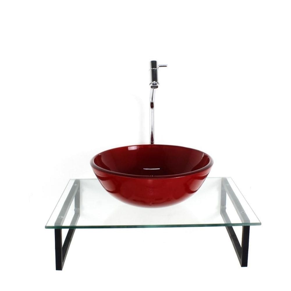 Kit Cuba Vidro Redonda 10Mm Vermelho Ferrari Tampo 50Cm