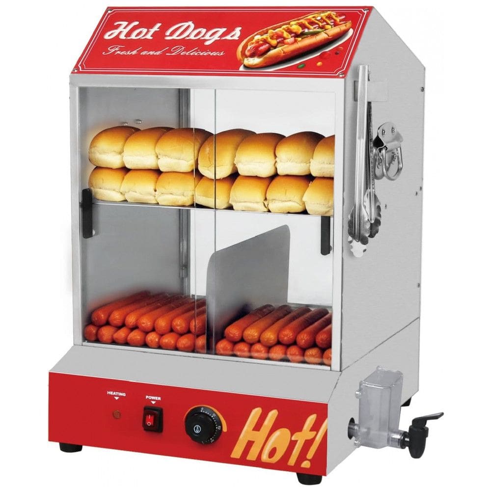 Máquina de Vapor para Cachorro-Quente de 2 Andares, 40L, com Aquecedor de Pães, Temperatura Ajustável, Porta de Vidro Deslizante, Nessxa