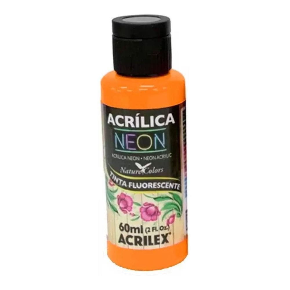 Tinta Acrílica Fosca Neon 60Ml Acrilex Fluorescente Laranja